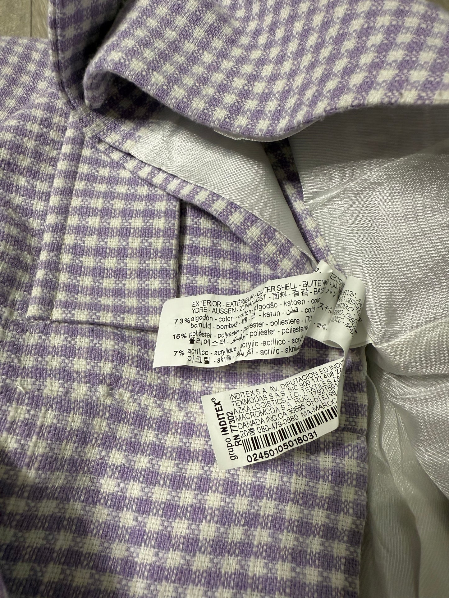 Blazer crop pied de poule lavanda Zara