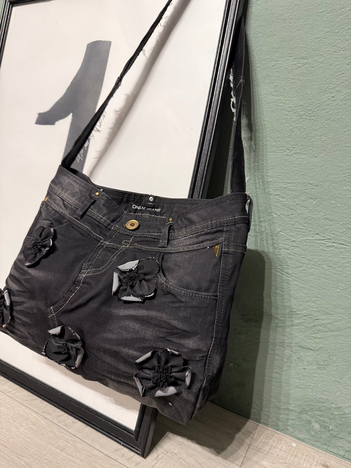 Borsa denim fiori handmade