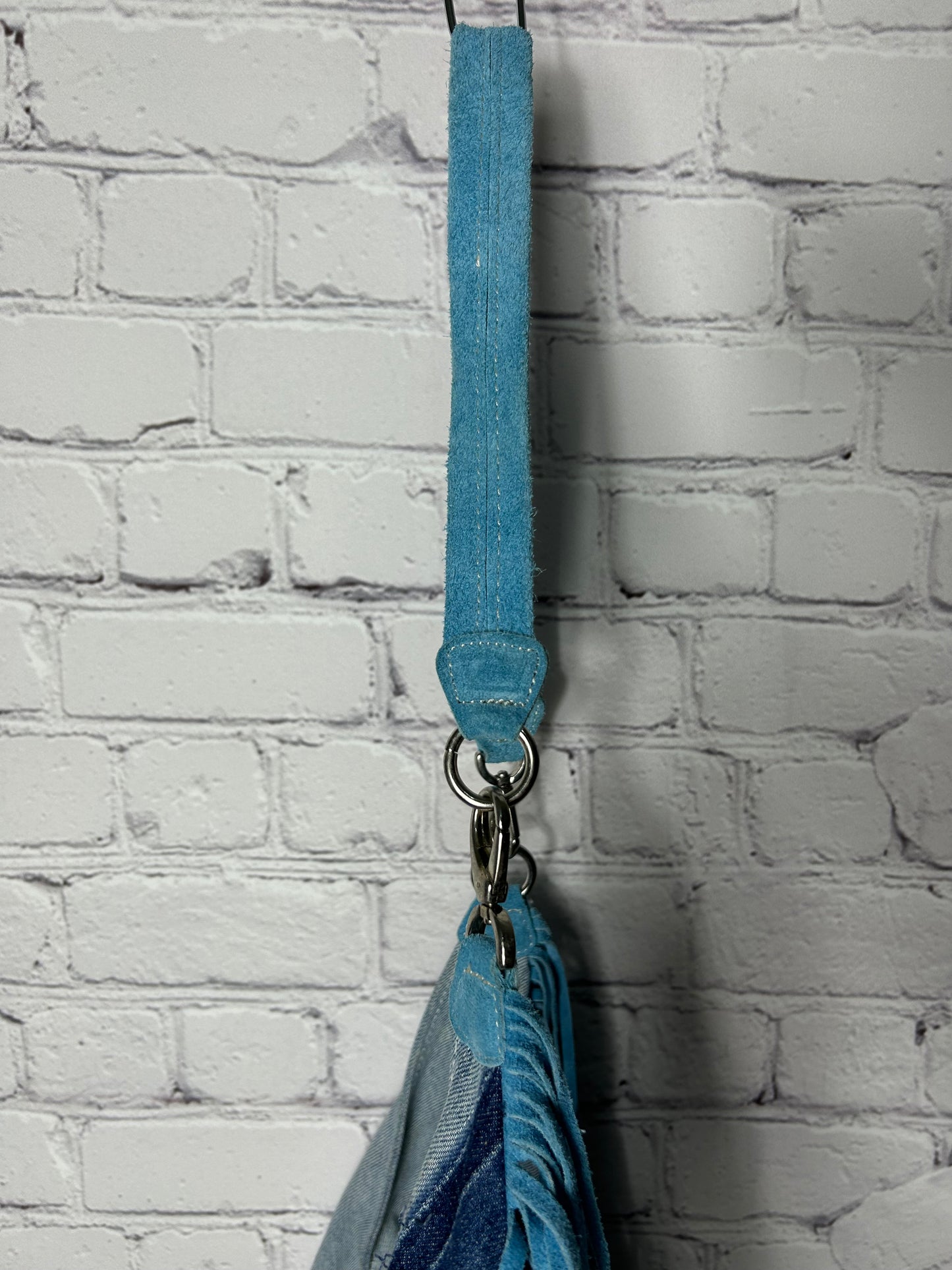 Denim bag fringes handmade light blue