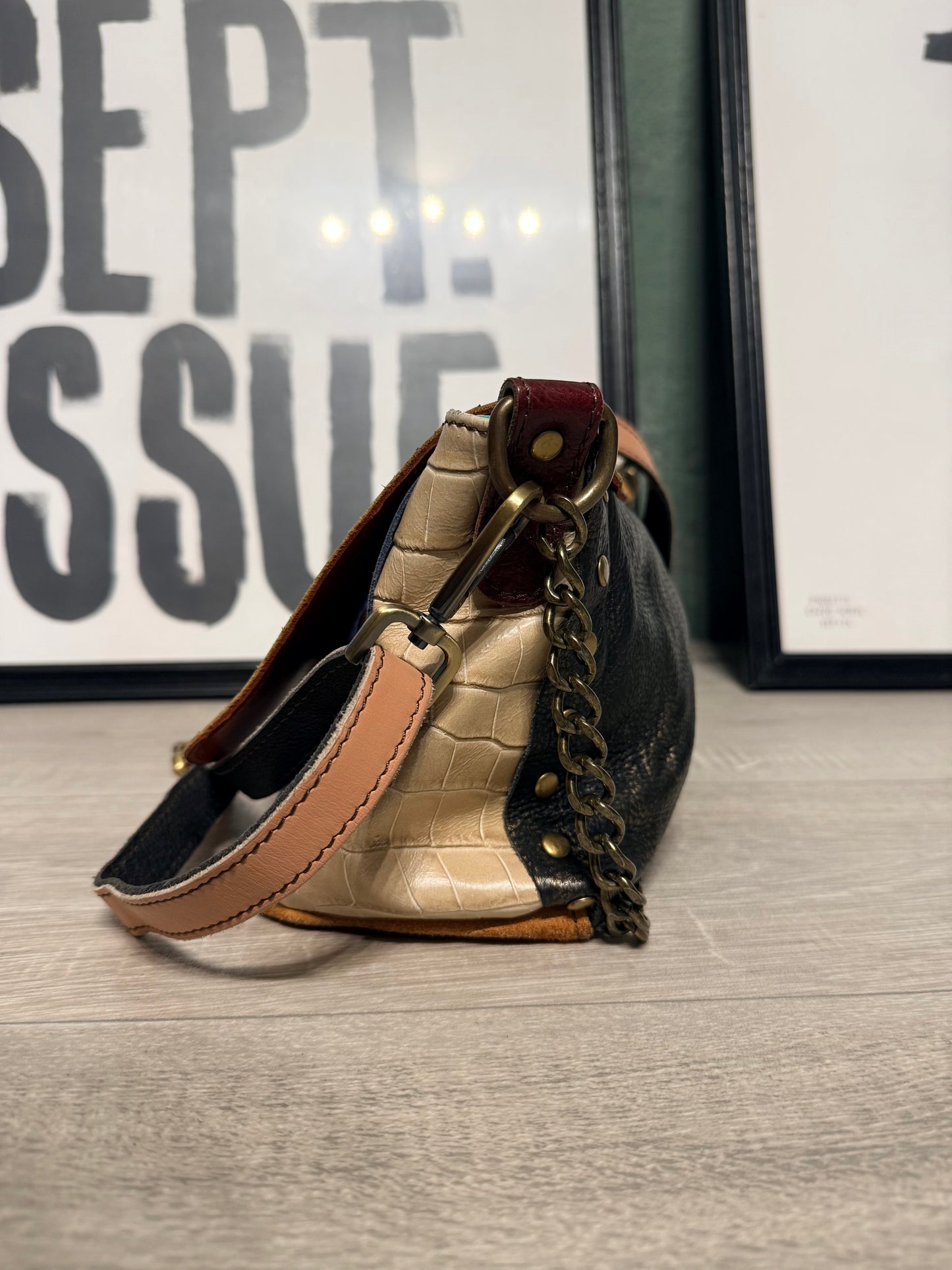 Postina multicolor in pelle handmade