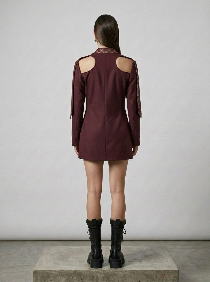 Blazer cut out ‘ties’ burgundy reworked