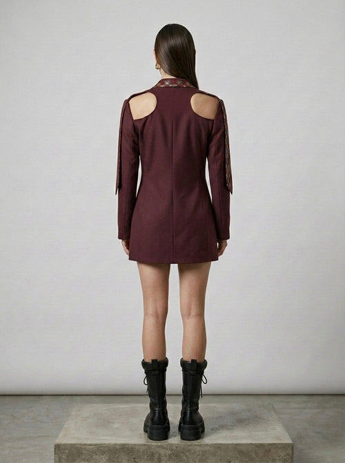Blazer cut out ‘ties’ burgundy reworked