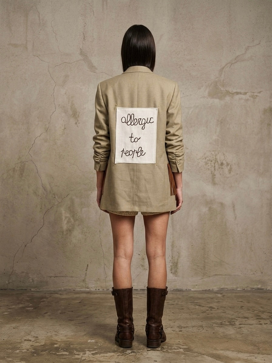 Blazer doppiopetto vintage ‘Allergic to people’ handmade