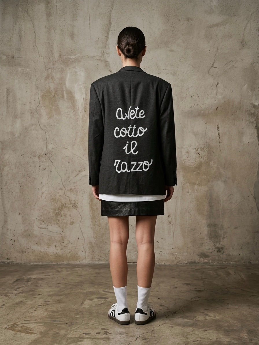 Blazer vintage ‘avete cotto il razzo’ hand printed