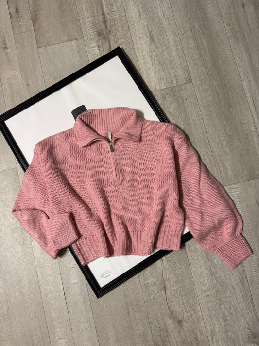 Maglioncino tricot zip rosa bubble