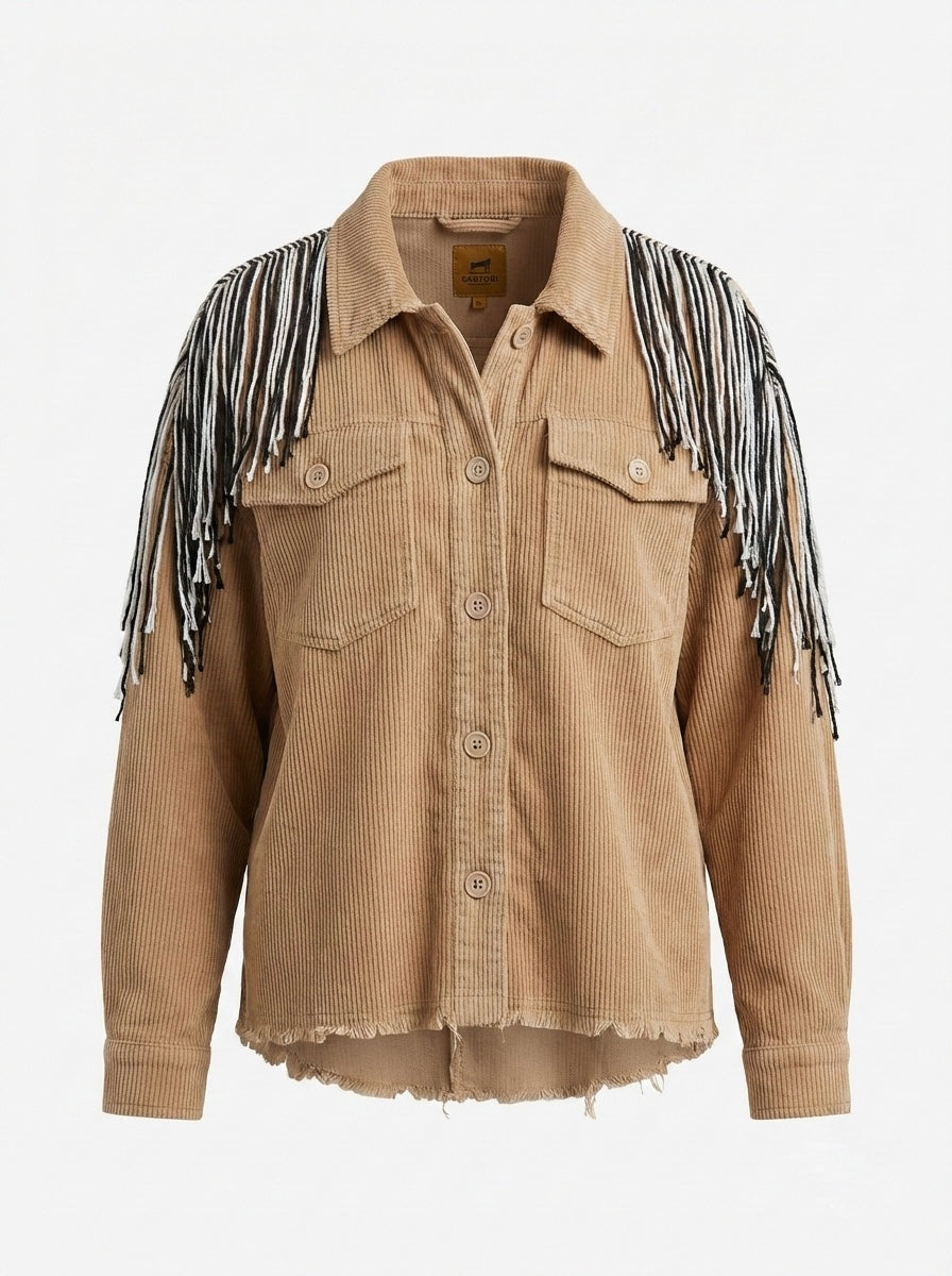 Giacca velluto a costine ‘Trouble Maker’ frange handmade