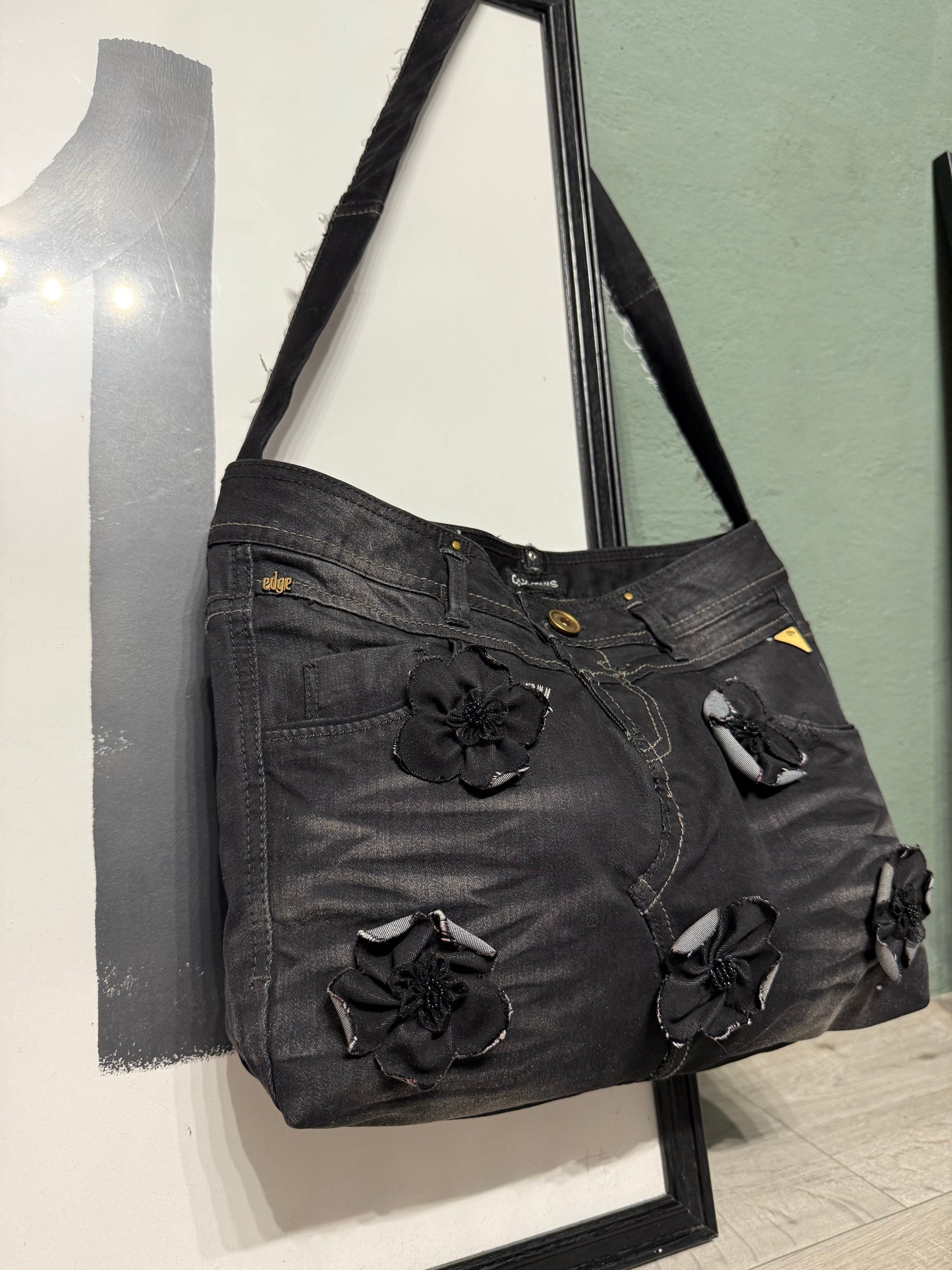 Borsa denim fiori handmade