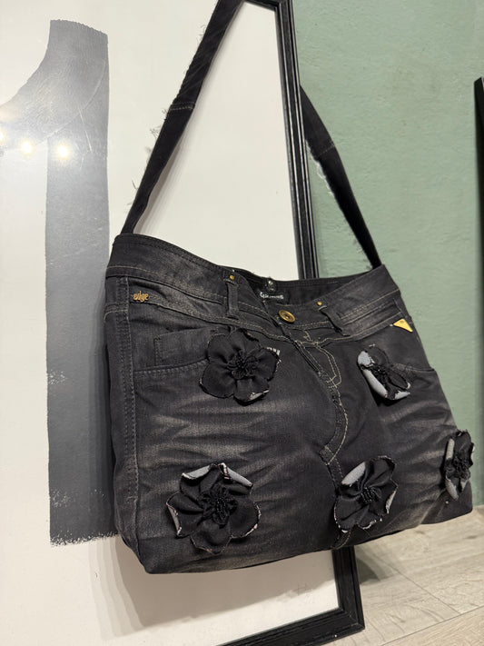 Borsa denim fiori handmade
