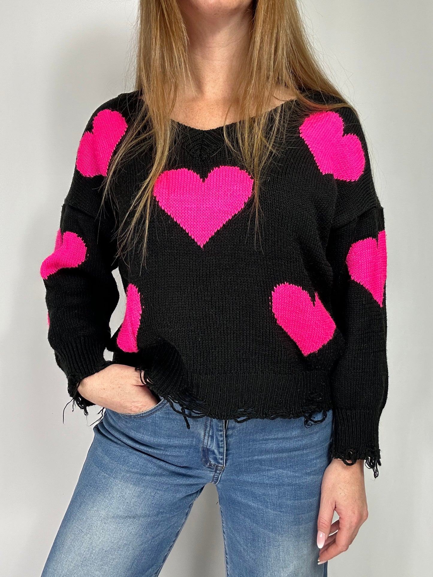 Pull scollo V cuori fuxia tg.S