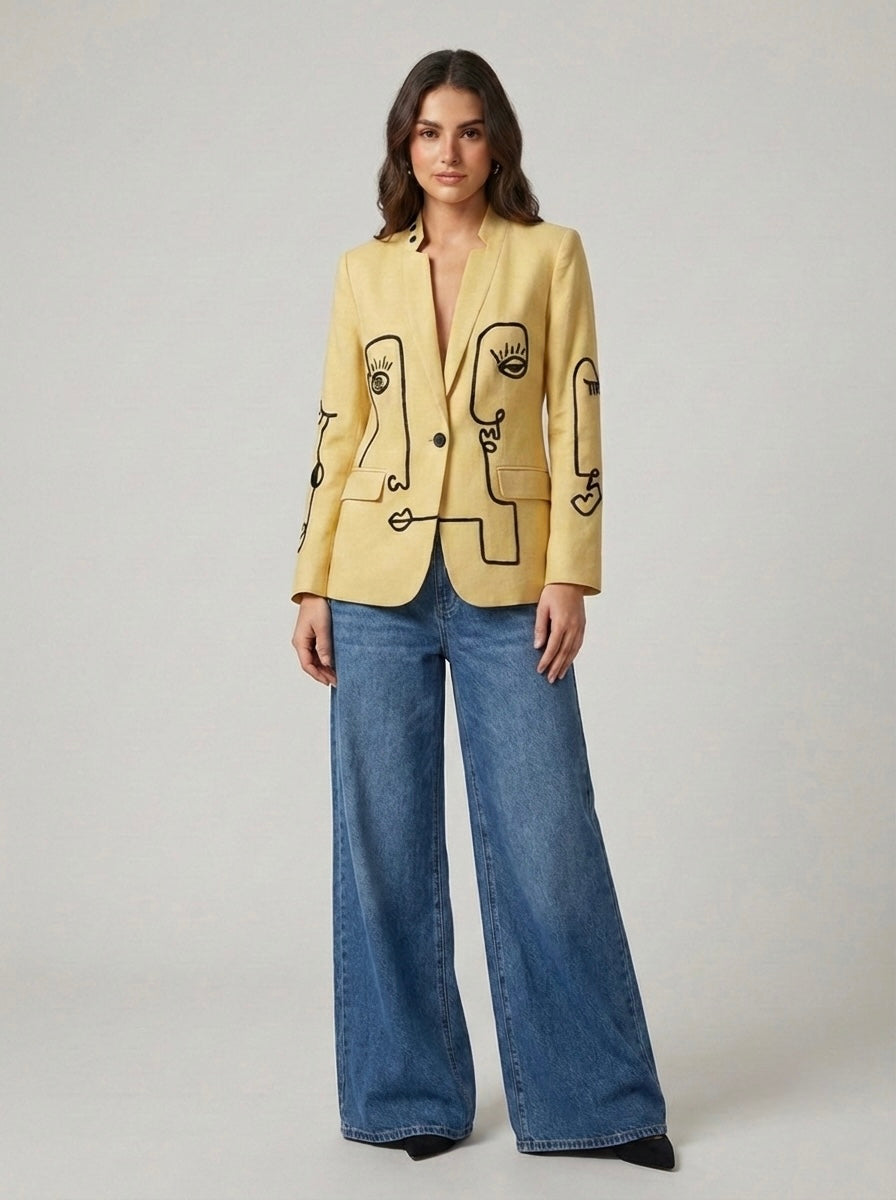 Blazer ‘abstract faces’ handmade