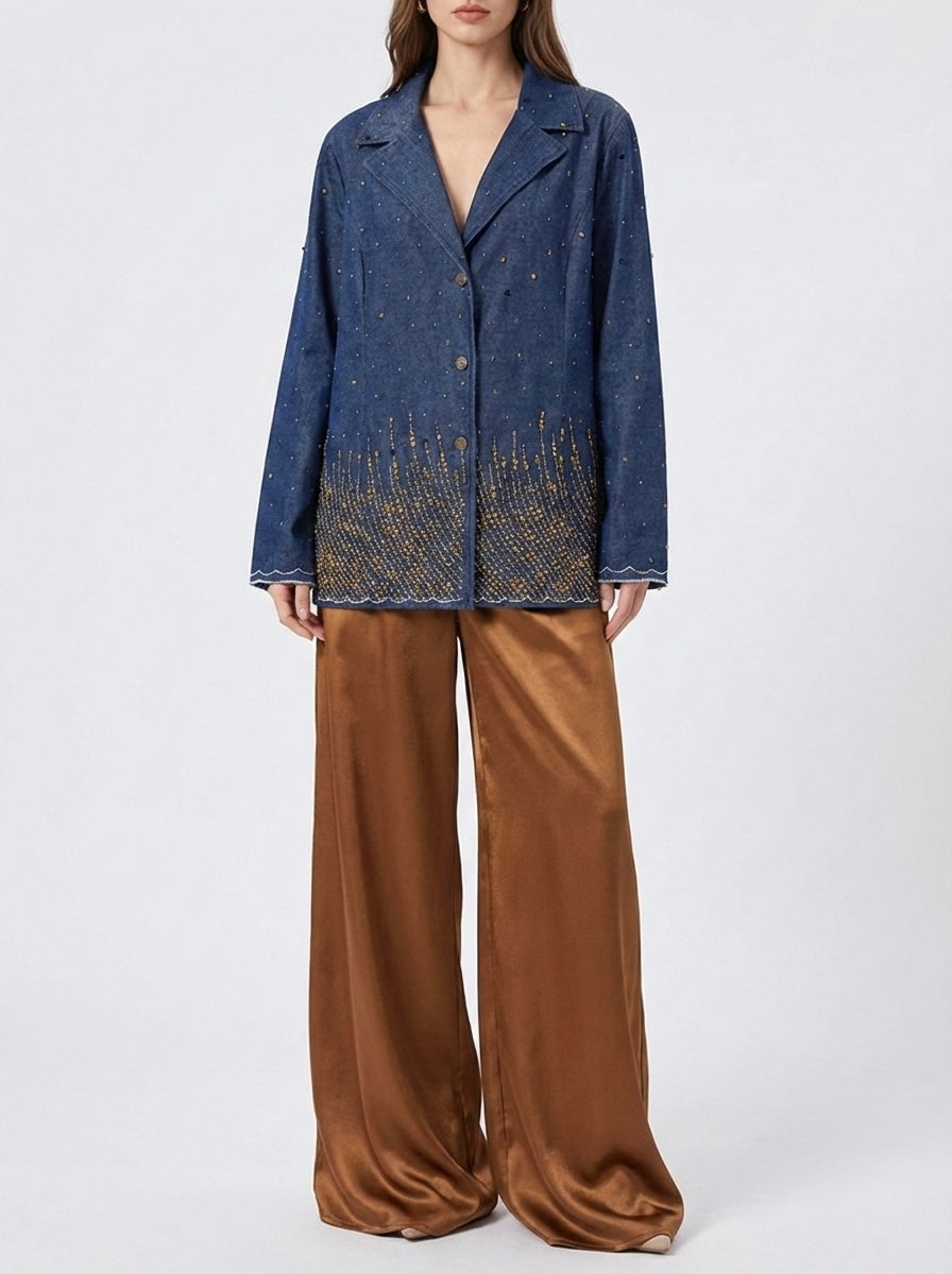 Blazer denim paillettes & perline