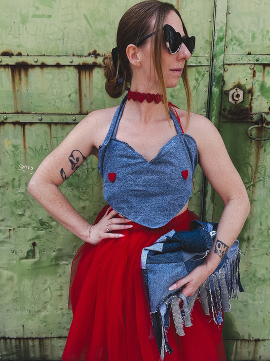 Heart denim top + collana ♥️ tg.S