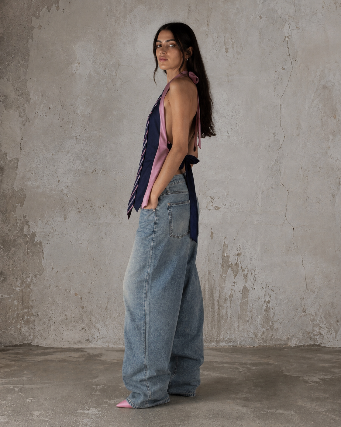 Top vintage pink-blue ‘Ties’
