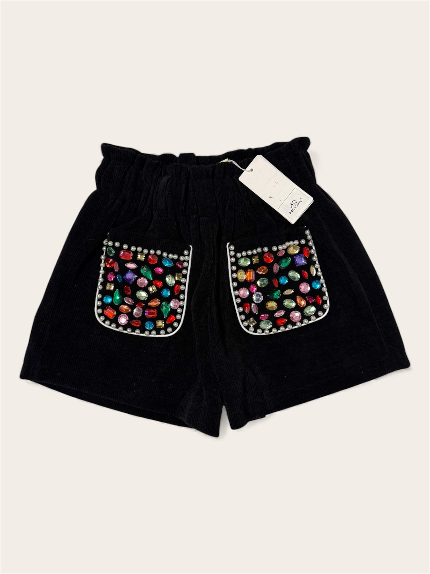 Shorts costine di velluto strass