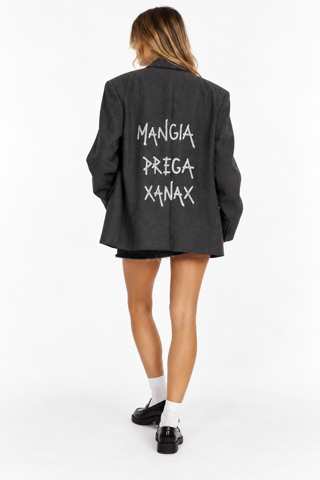 Blazer vintage ‘Mangia prega Xanax’ reworked