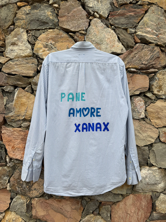 Camicia righe ‘Pane Amore Xanax’