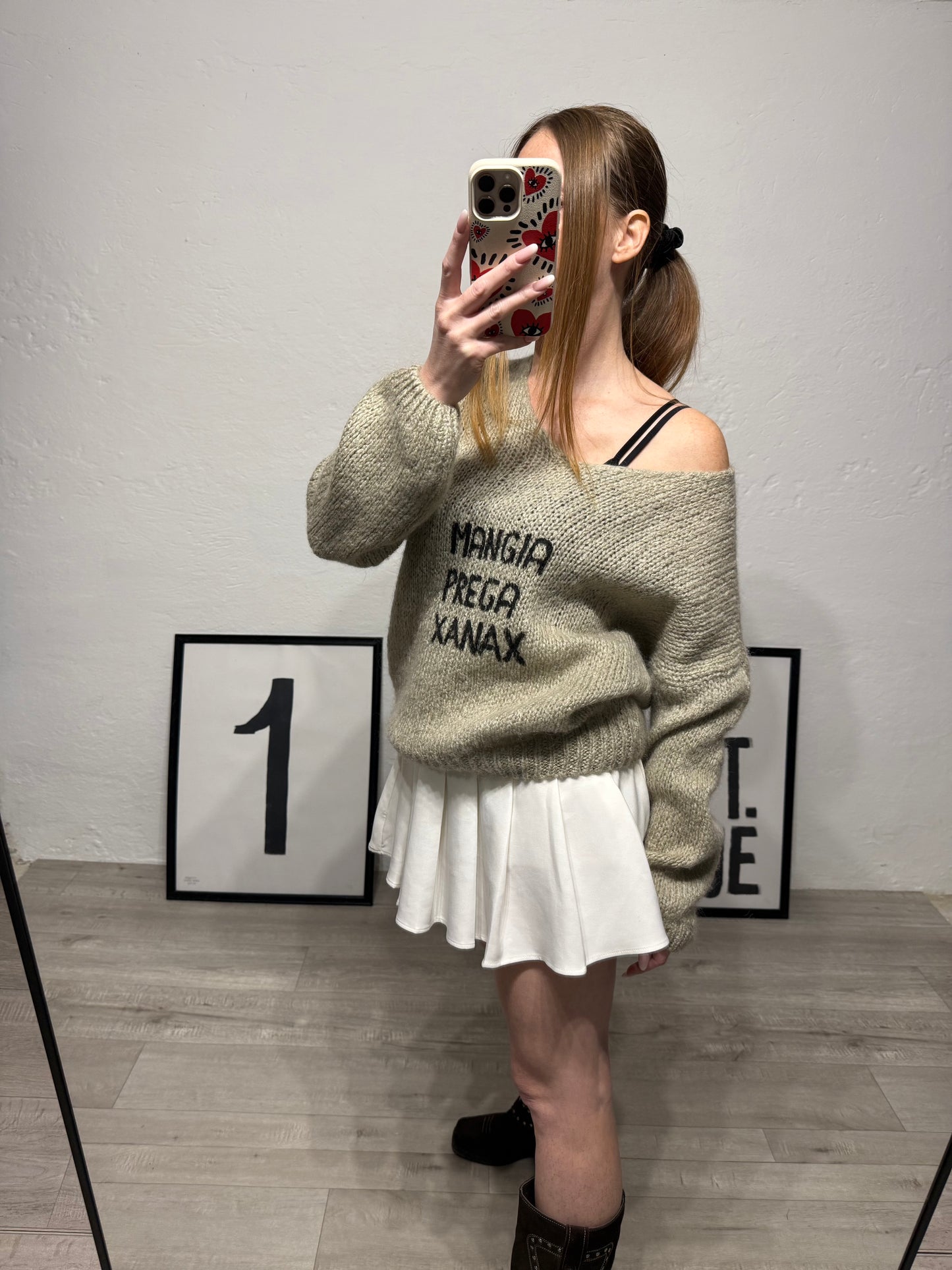 Maglioncino tricot ‘Mangia Prega Xanax’ handmade