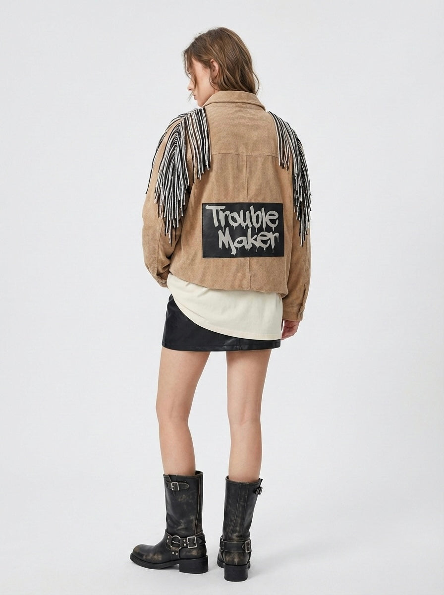 Giacca velluto a costine ‘Trouble Maker’ frange handmade