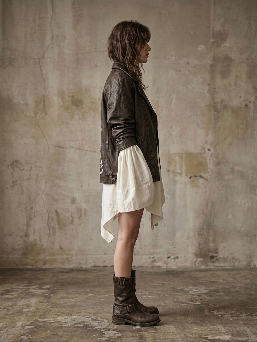 Giacca in pelle vintage ‘Bad choices’ hand printed