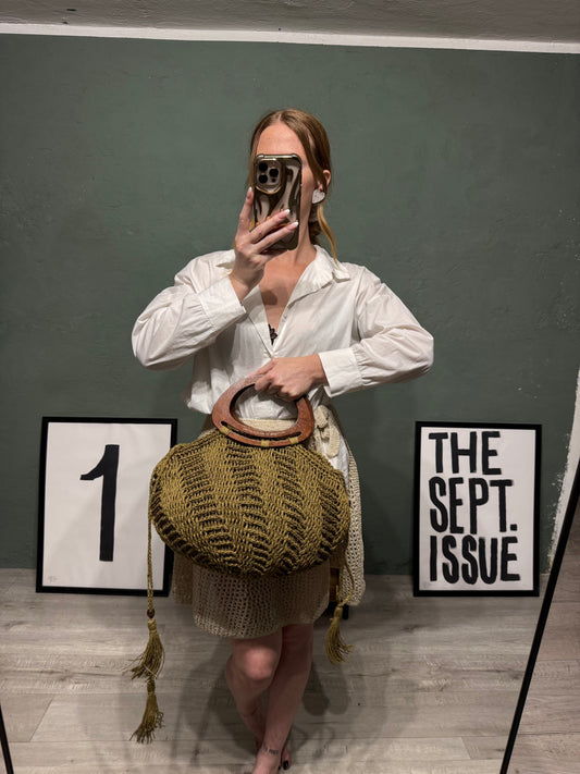 Borsa macramè manico legno