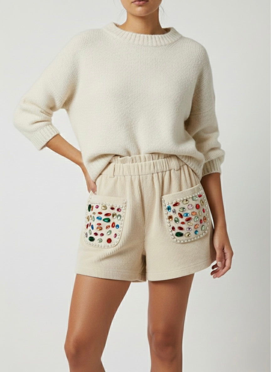 Shorts costine di velluto strass