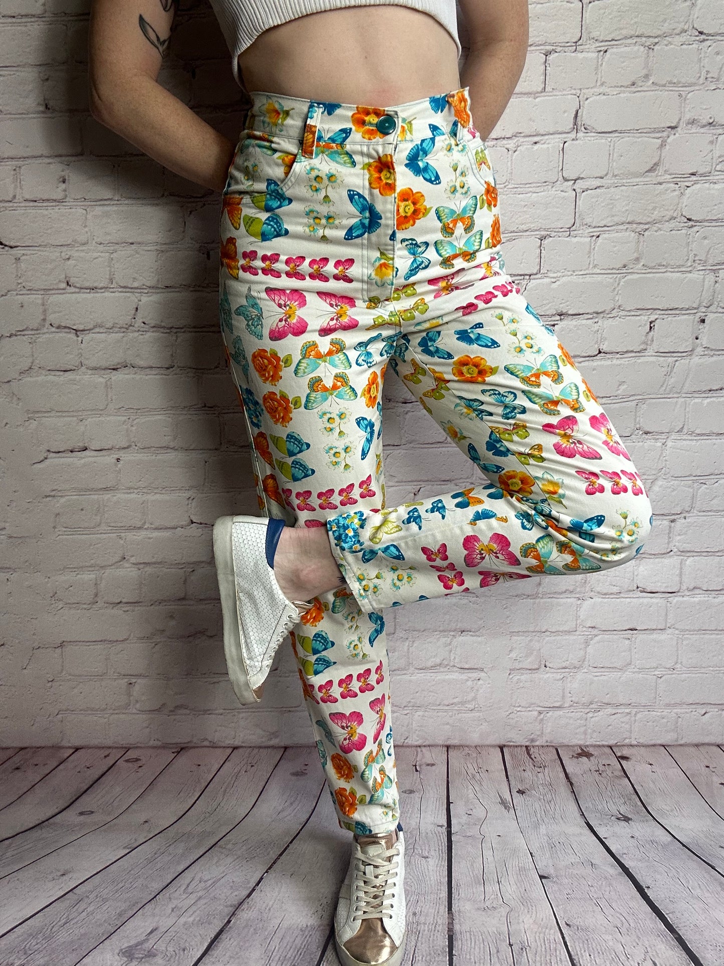 Pantalone fantasia farfalle fiori taglia S