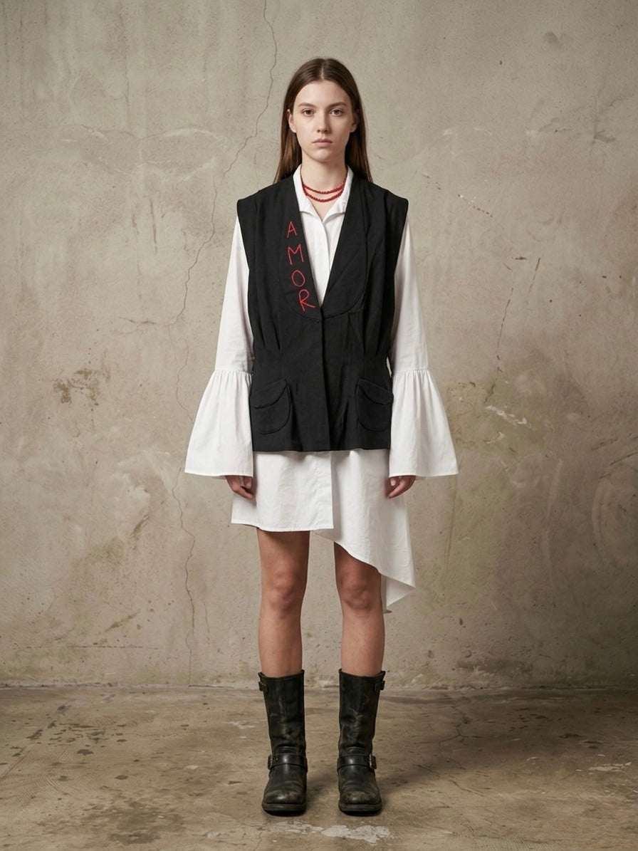 Gilet vintage  ‘ghost red heart’ handmade