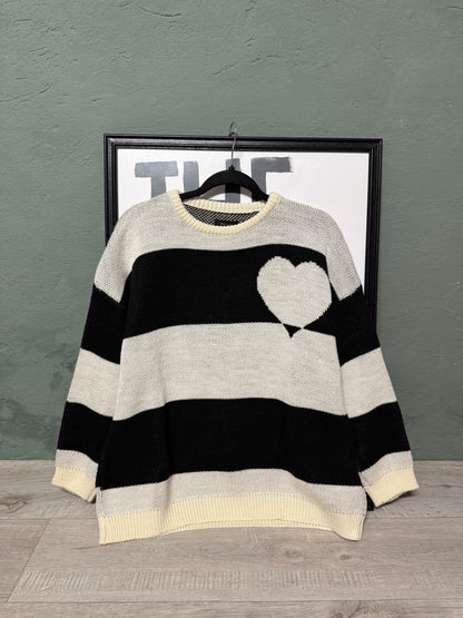 Pull girocollo righe cuore The Lulù
