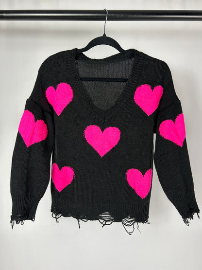 Pull scollo V cuori fuxia tg.S