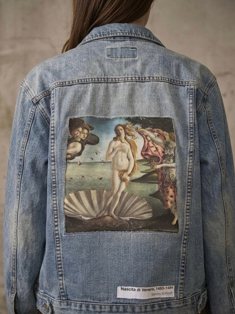 Giacca bomber denim ‘Nascita di Venere’ handmade