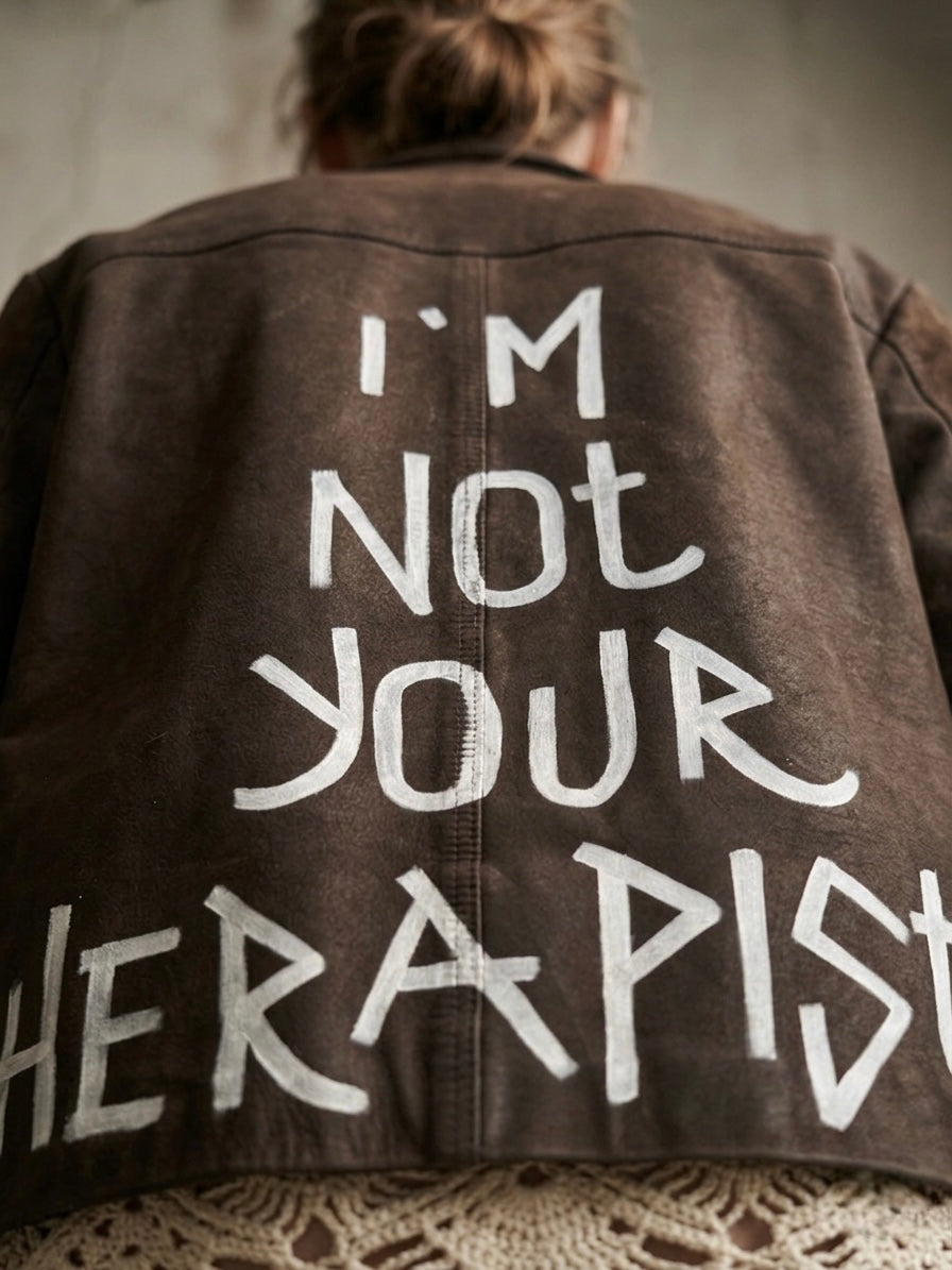 Giacca vintage in pelle ‘I’m not your therapist’