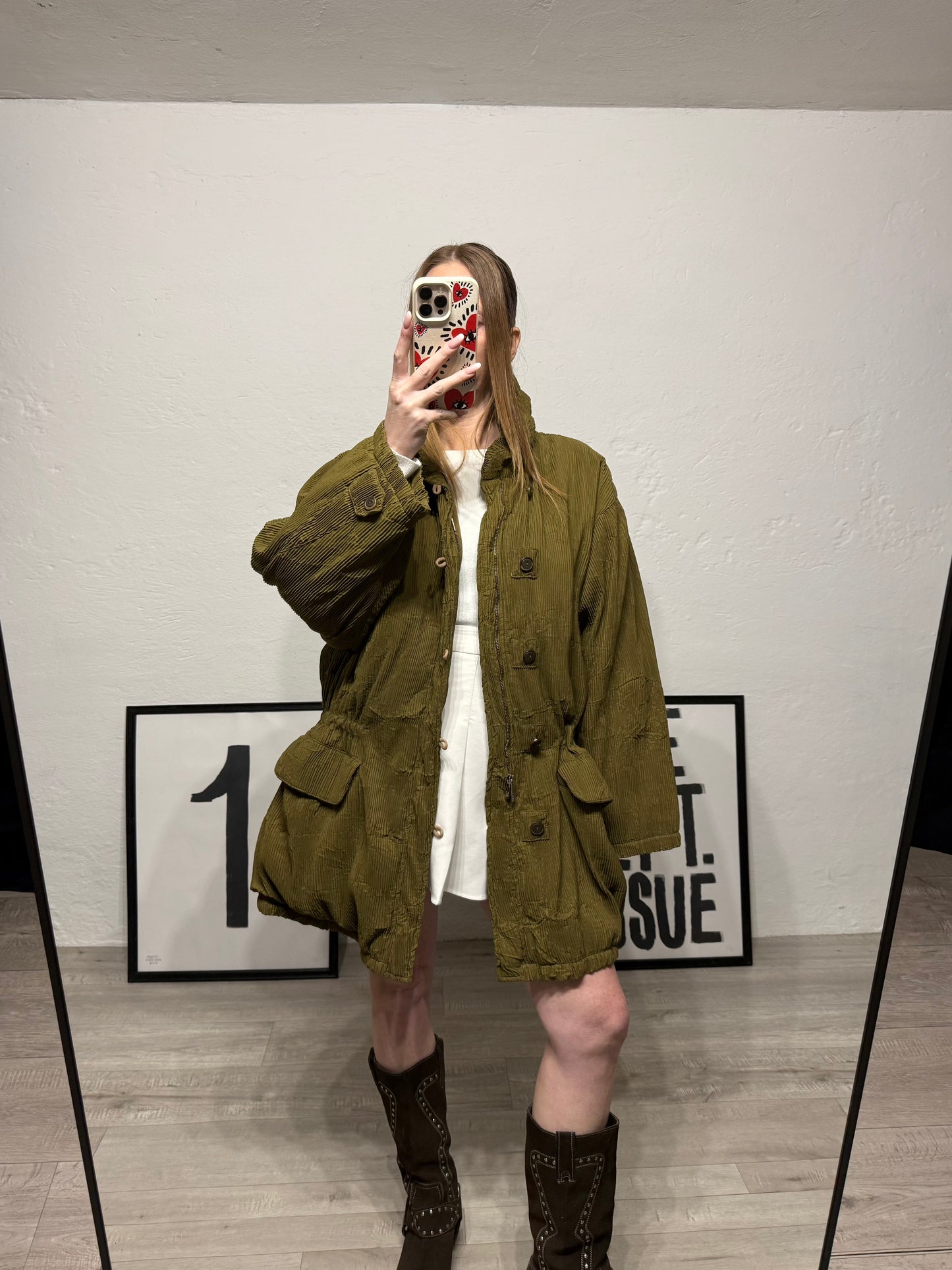 Giacca vintage trapuntata cachi