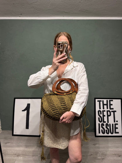 Borsa macramè manico legno