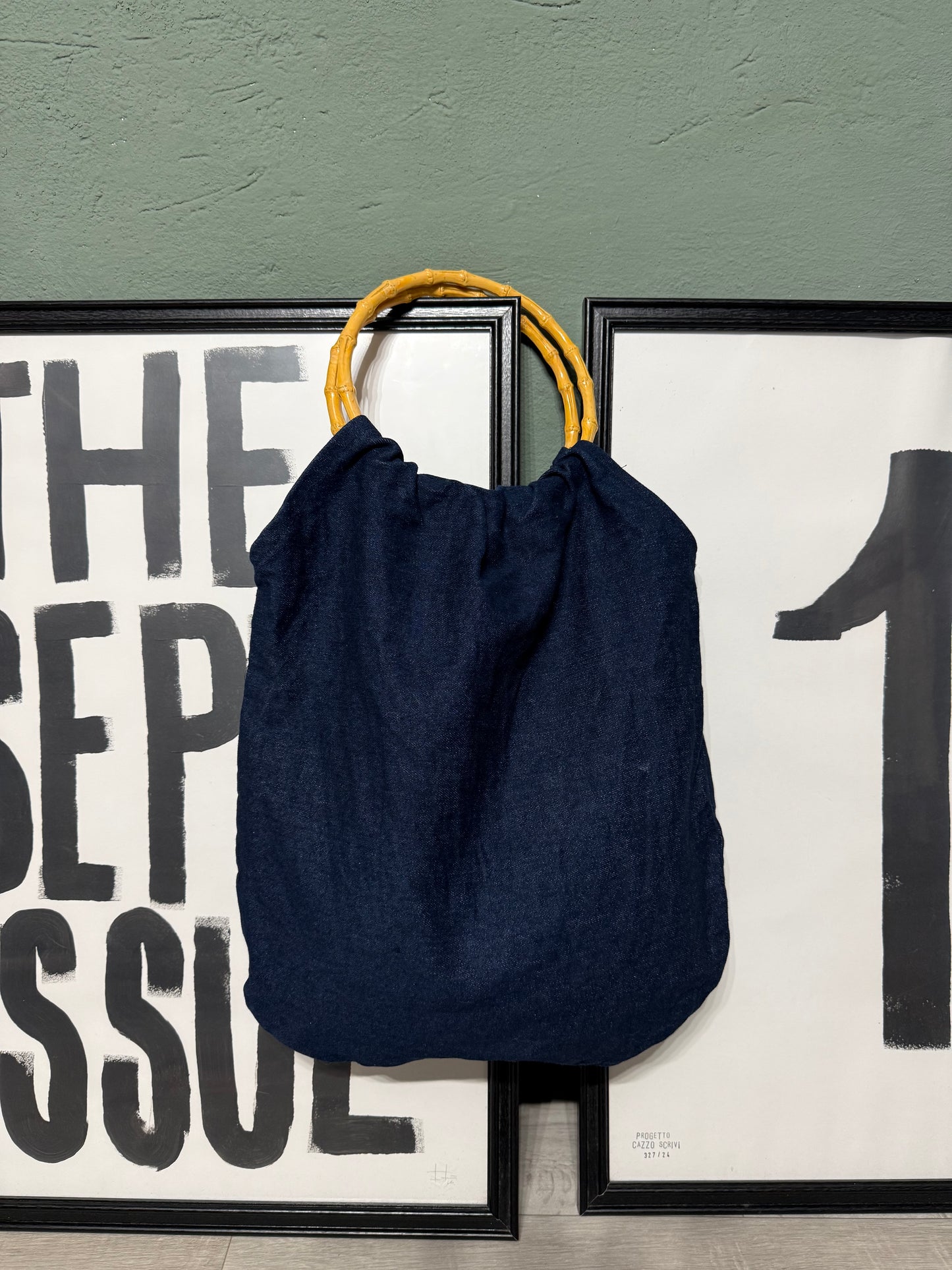 Borsa Tote denim manico bamboo