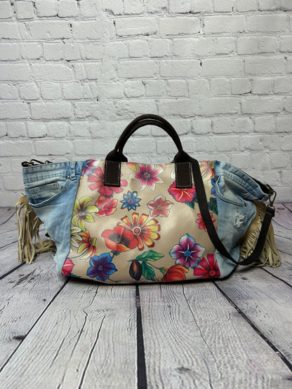 Borsa hand made denim frange stampa