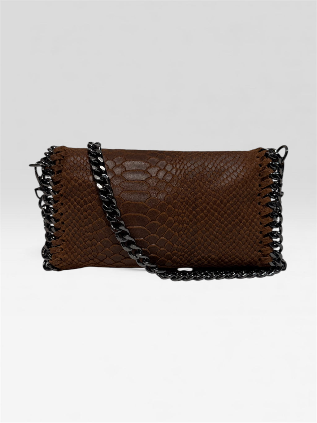 Pochette in pelle stampa cocco cuoio con tracolla