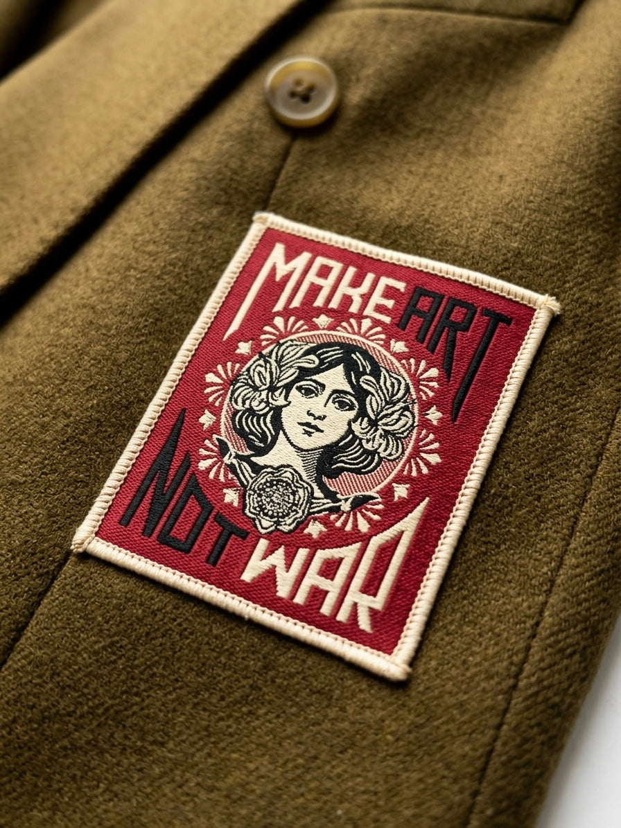 Gilet vintage reworked ‘Make art not war’