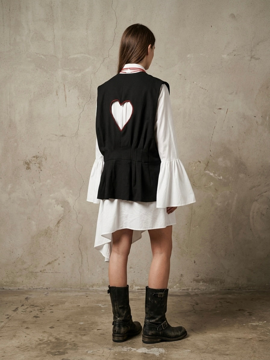 Gilet vintage  ‘ghost red heart’ handmade