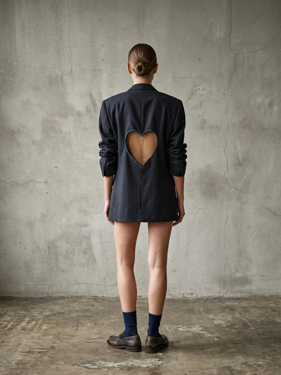Blazer vintage doppiopetto ‘ghost heart’ reworked