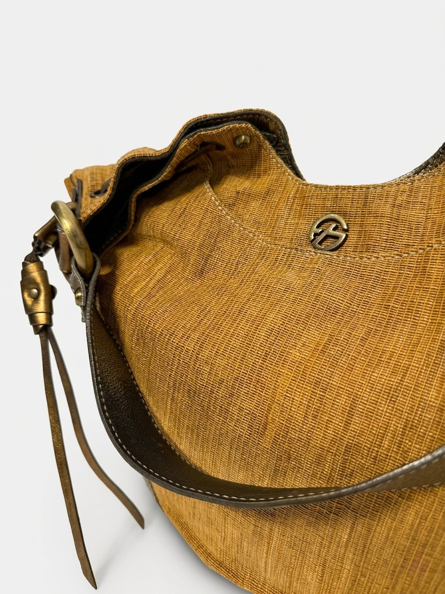 Borsa pelle e rafia Francesco Biasia spalla - mano y2k