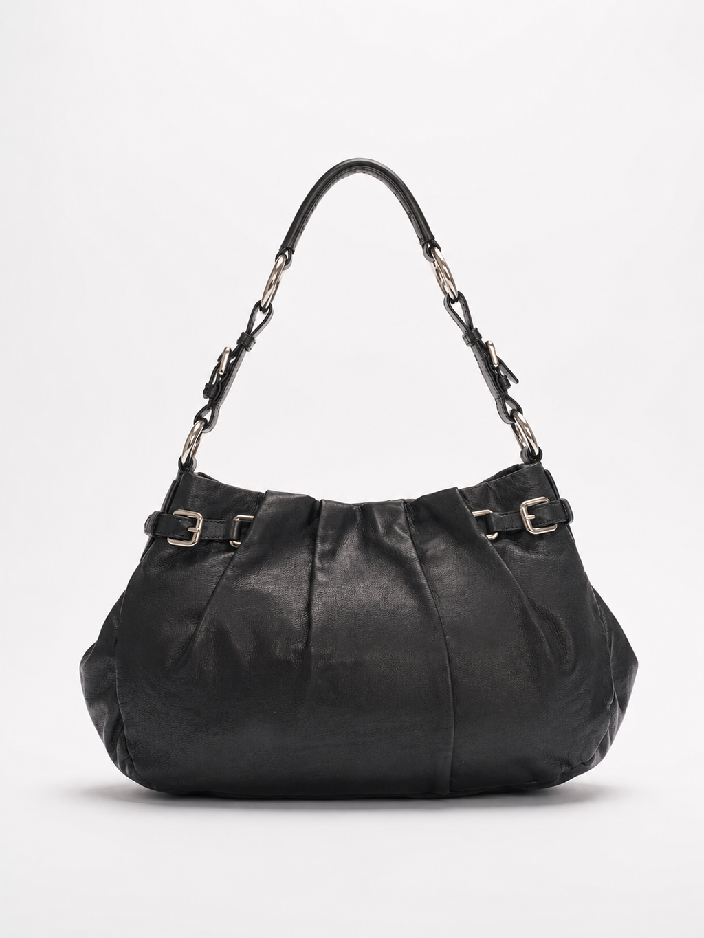 Prada Buckle Pleated Shoulder Hobo Bag Soft Calf Medium