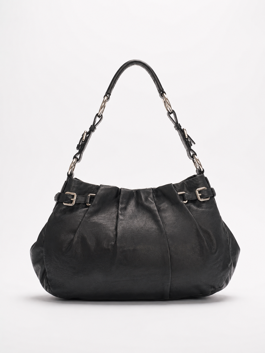 Prada Buckle Pleated Shoulder Hobo Bag Soft Calf Medium