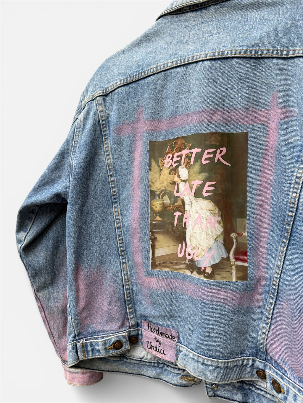 Giacca denim ‘Better late than ugly’ handmade