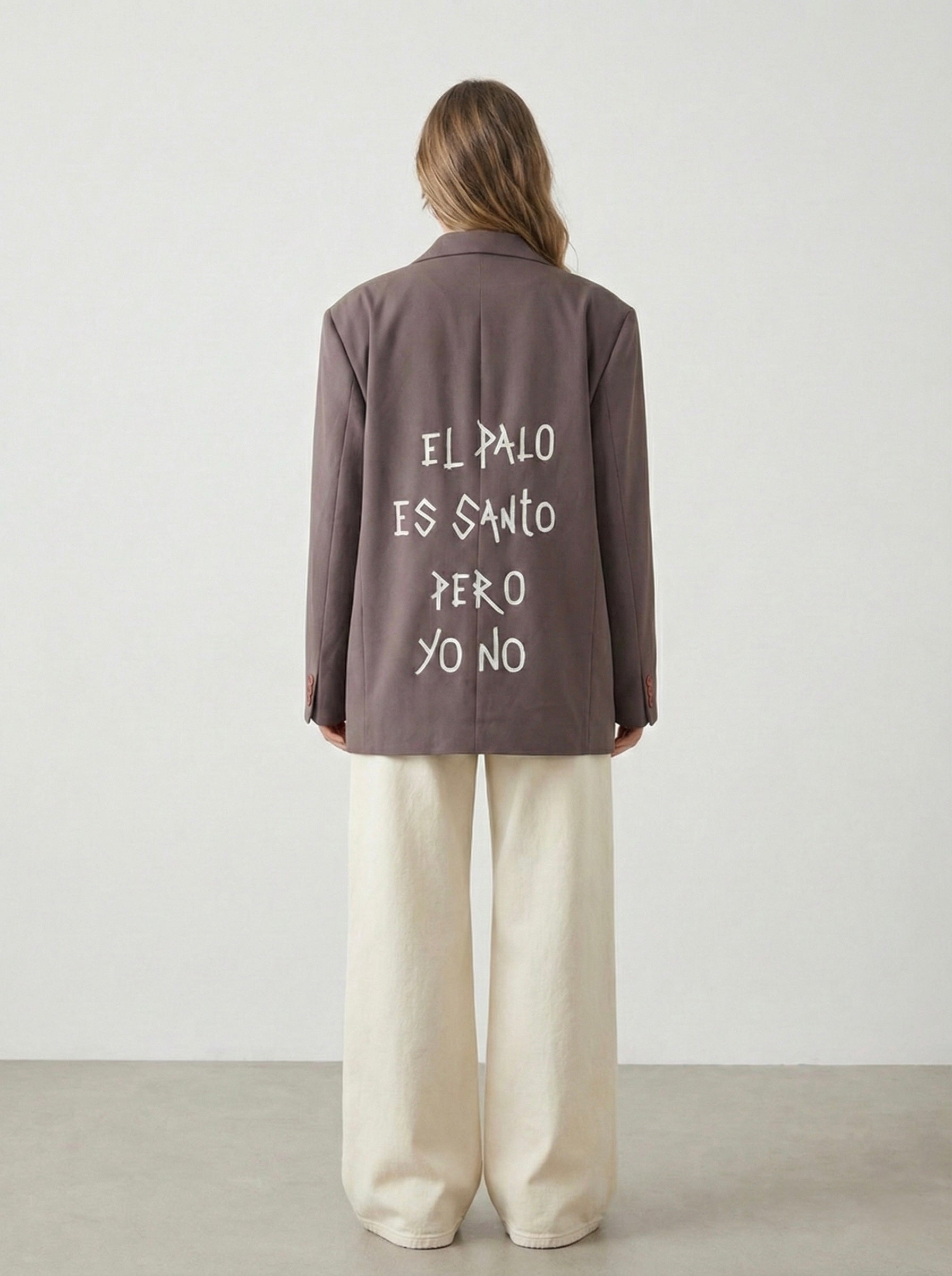 Blazer doppiopetto ‘El palo es santo, pero yo no’ handmade