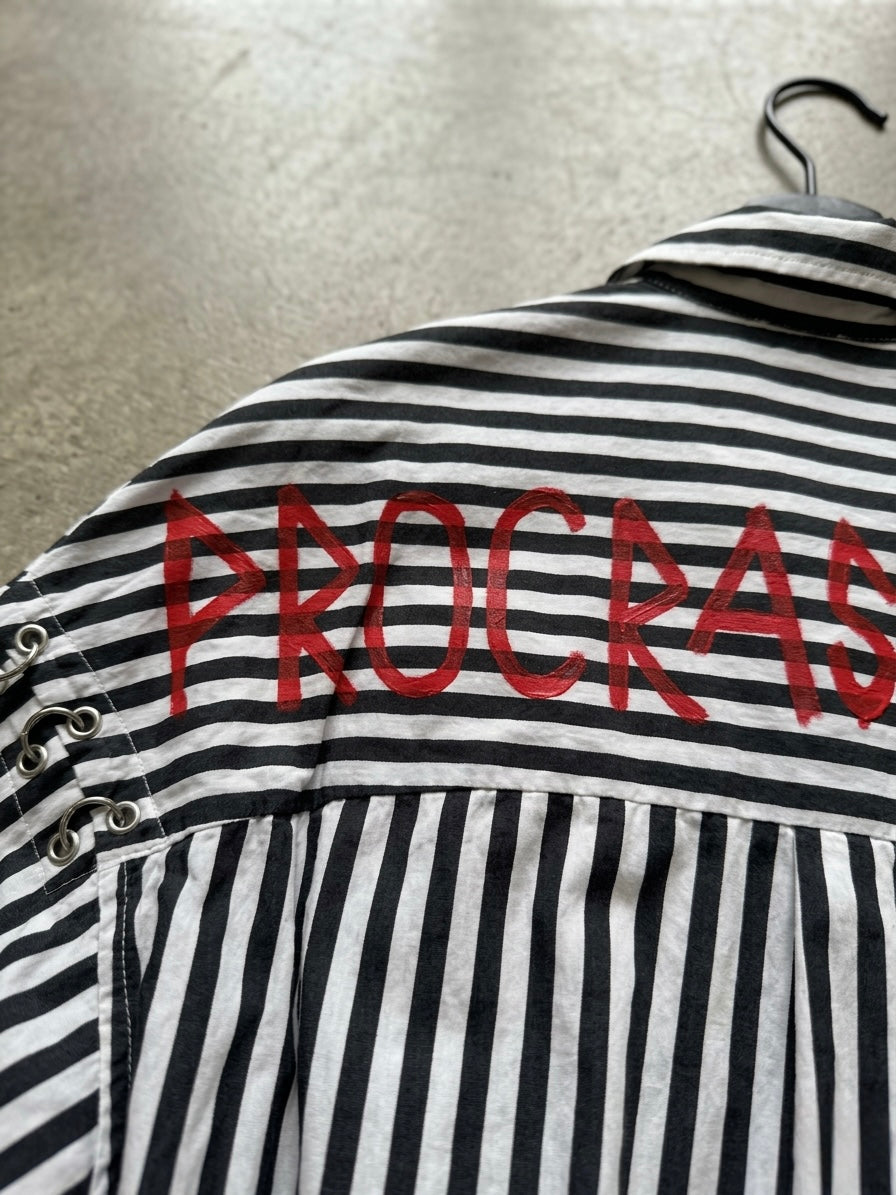 Camicia righe ‘procrastinare’ hand painted