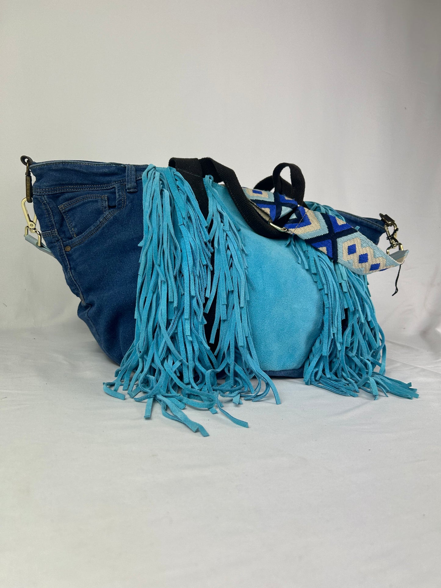 Borsa denim handmade frange