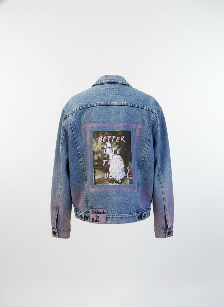 Giacca denim ‘Better late than ugly’ handmade