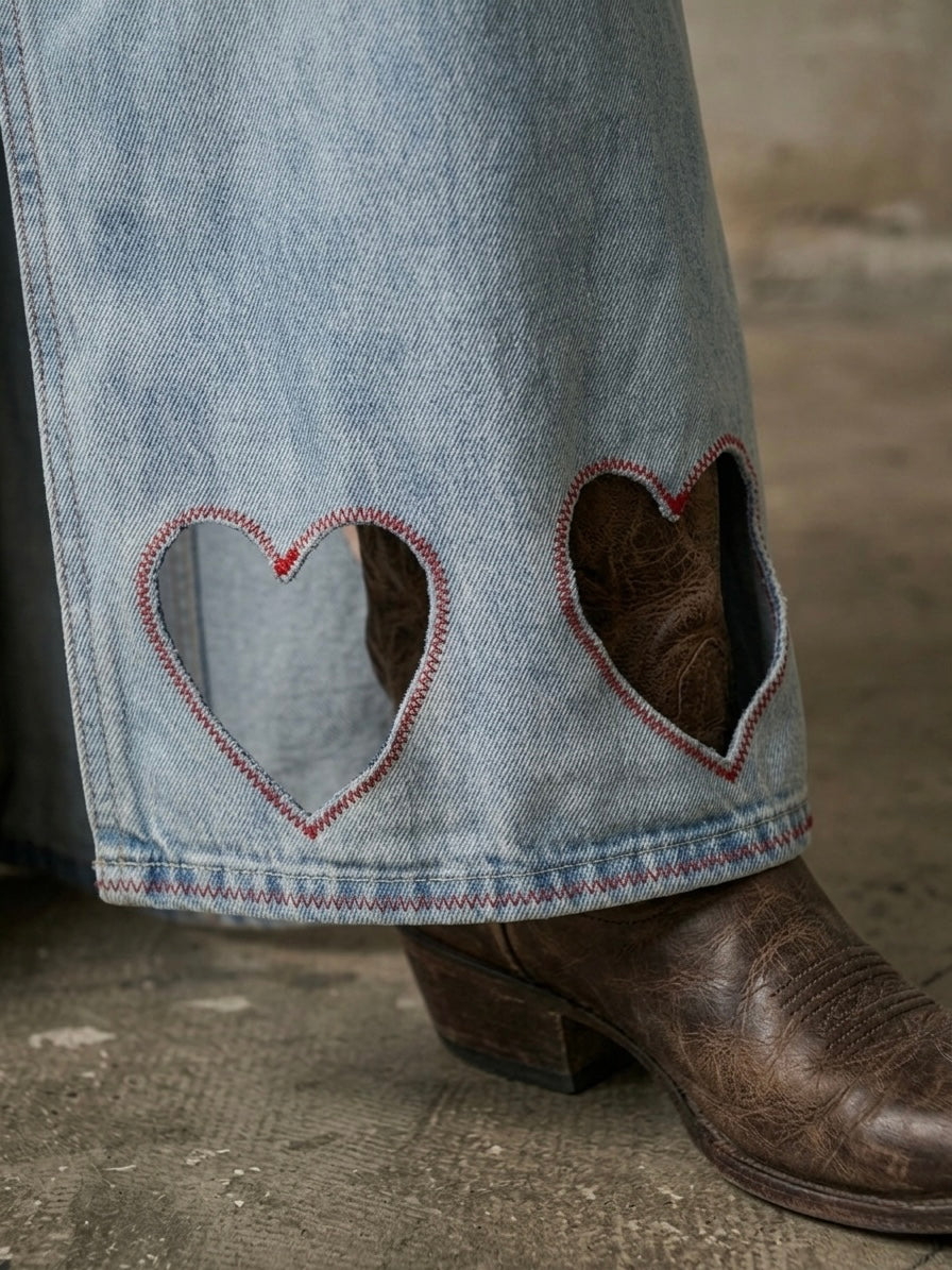 Maxigonna denim ‘ghost hearts’ handmade