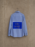 Camicia handprinted ‘ti devi calmare’ upcycling