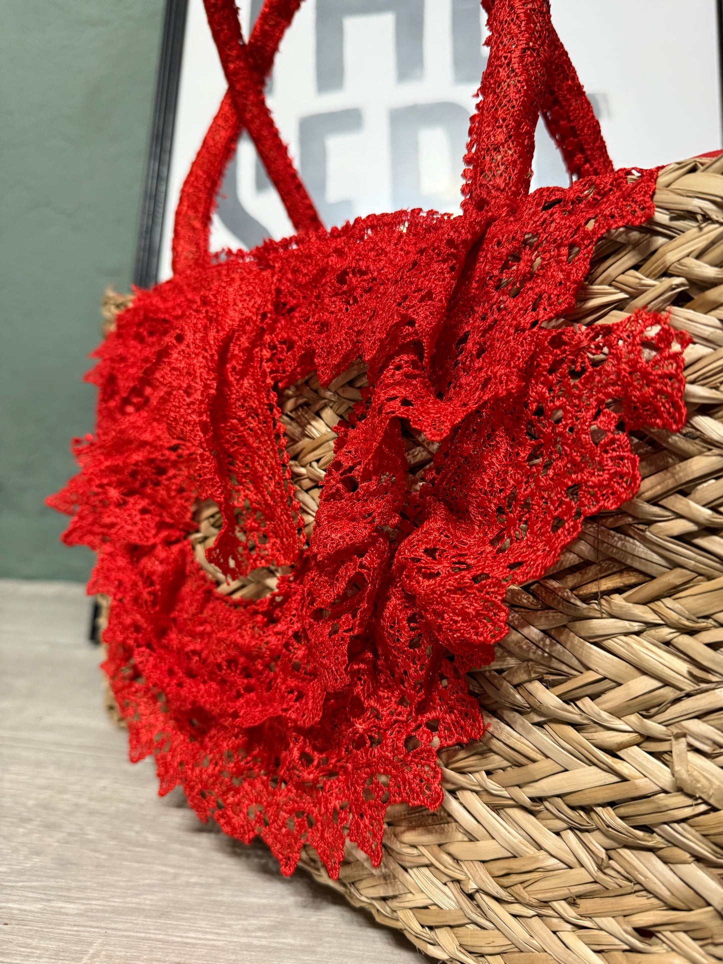 Borsa in paglia macramè